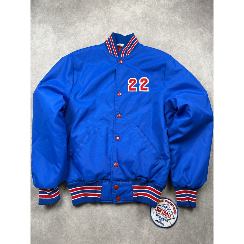 VTG Howe Athletic Blue 22 Amazons Topeka KS Varsity Bomber Jacket Adult S USA